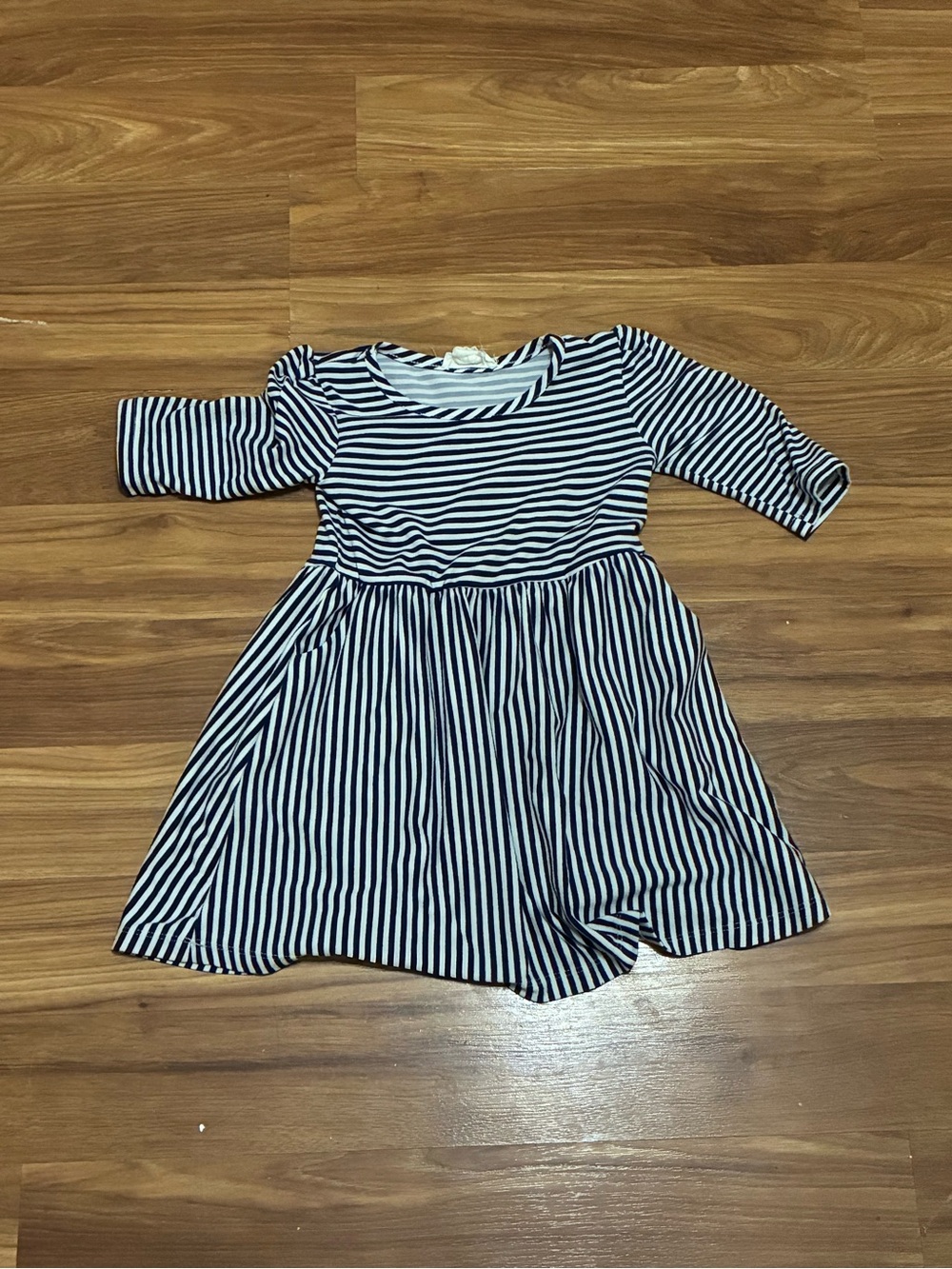 Girls Navy and White Stripe Long Sleeve Dress
